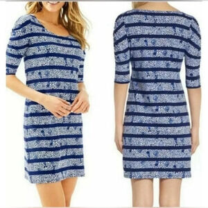 LILLY PULITZER LAJOLLA XS Navy White Fish Heart & Sole Stripe Puff Sleeve Dress